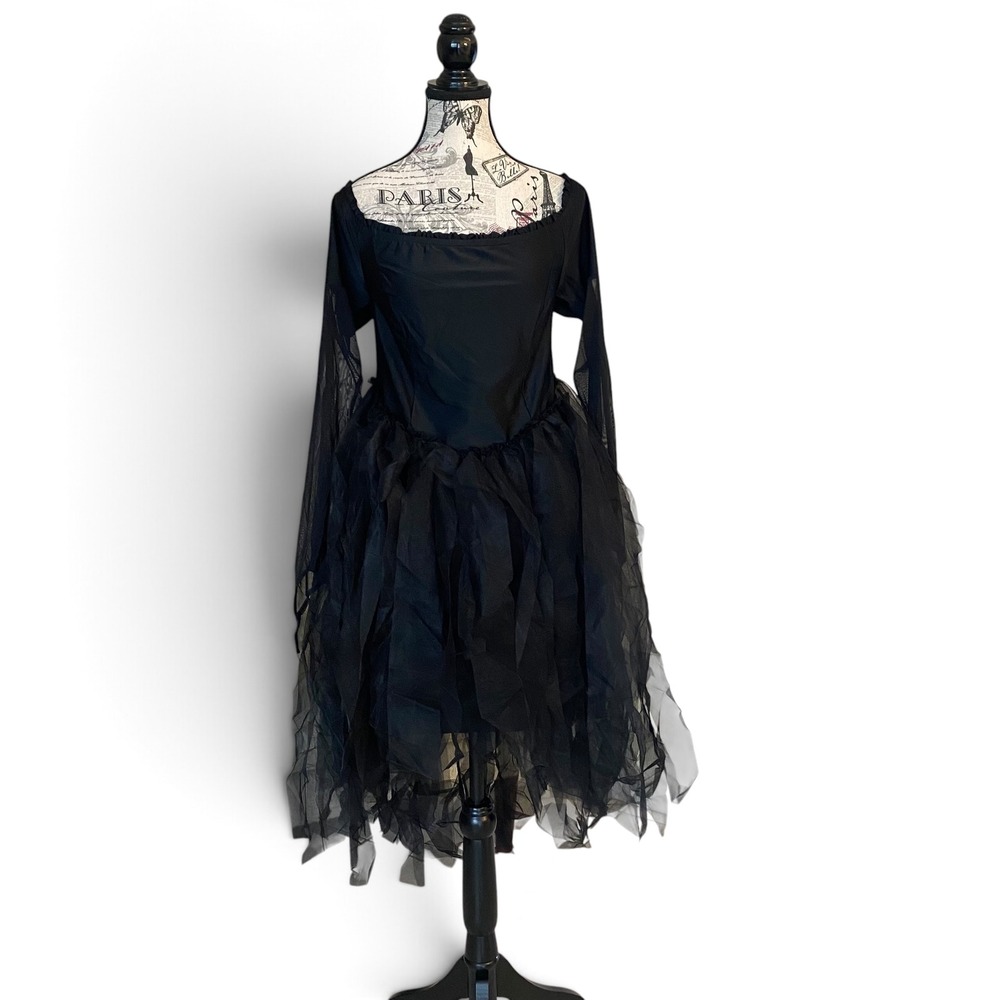 Torrid Off Shoulder Dress Womens 0 Black Hi-Lo Tulle Mesh Goth 18319871